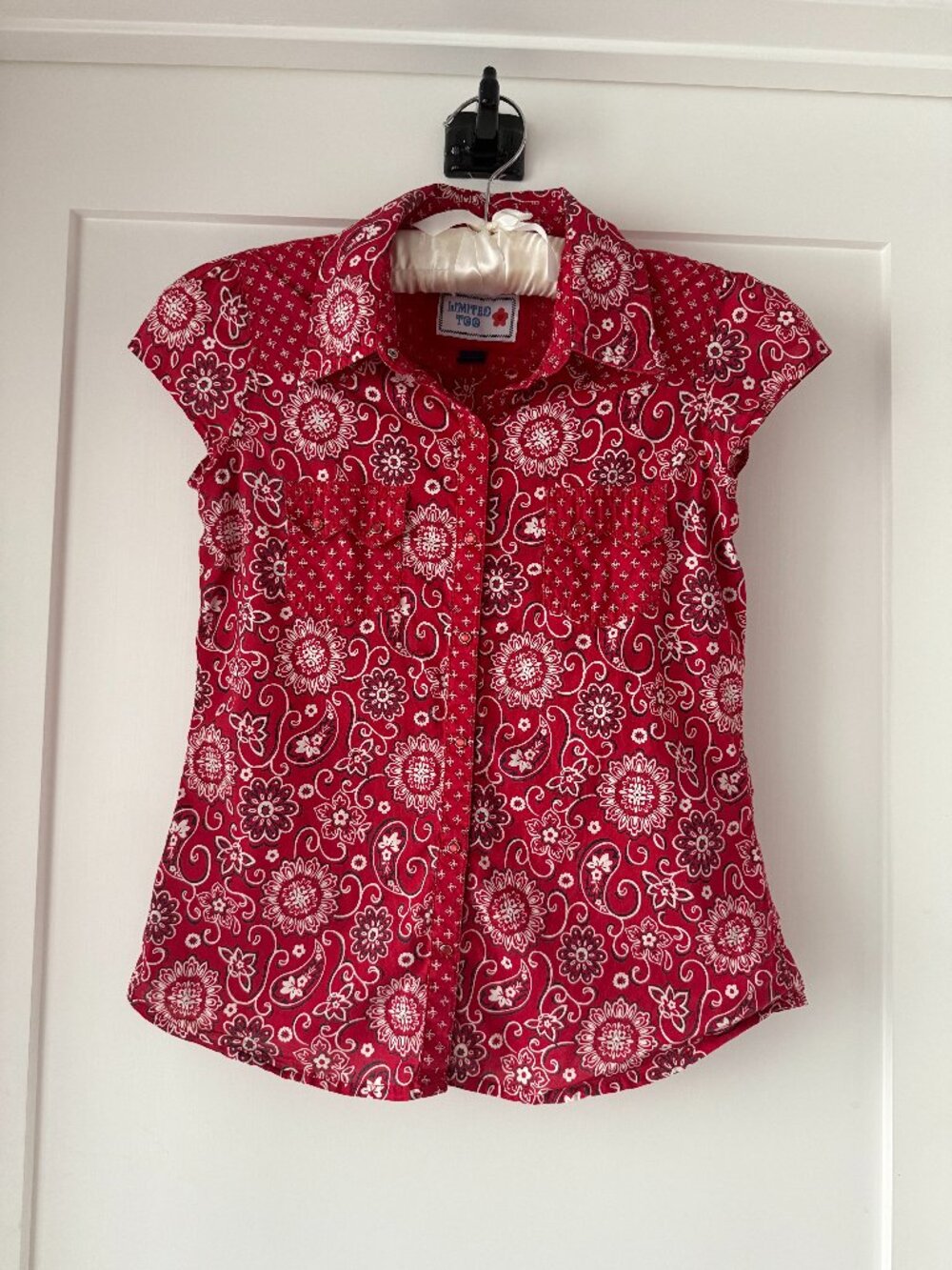 Vintage Y2K Limited Too Red Bandana Floral Snap Top
